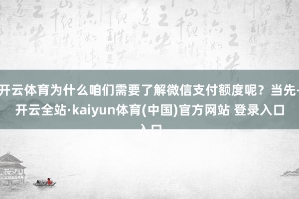 开云体育为什么咱们需要了解微信支付额度呢？当先-开云全站·kaiyun体育(中国)官方网站 登录入口